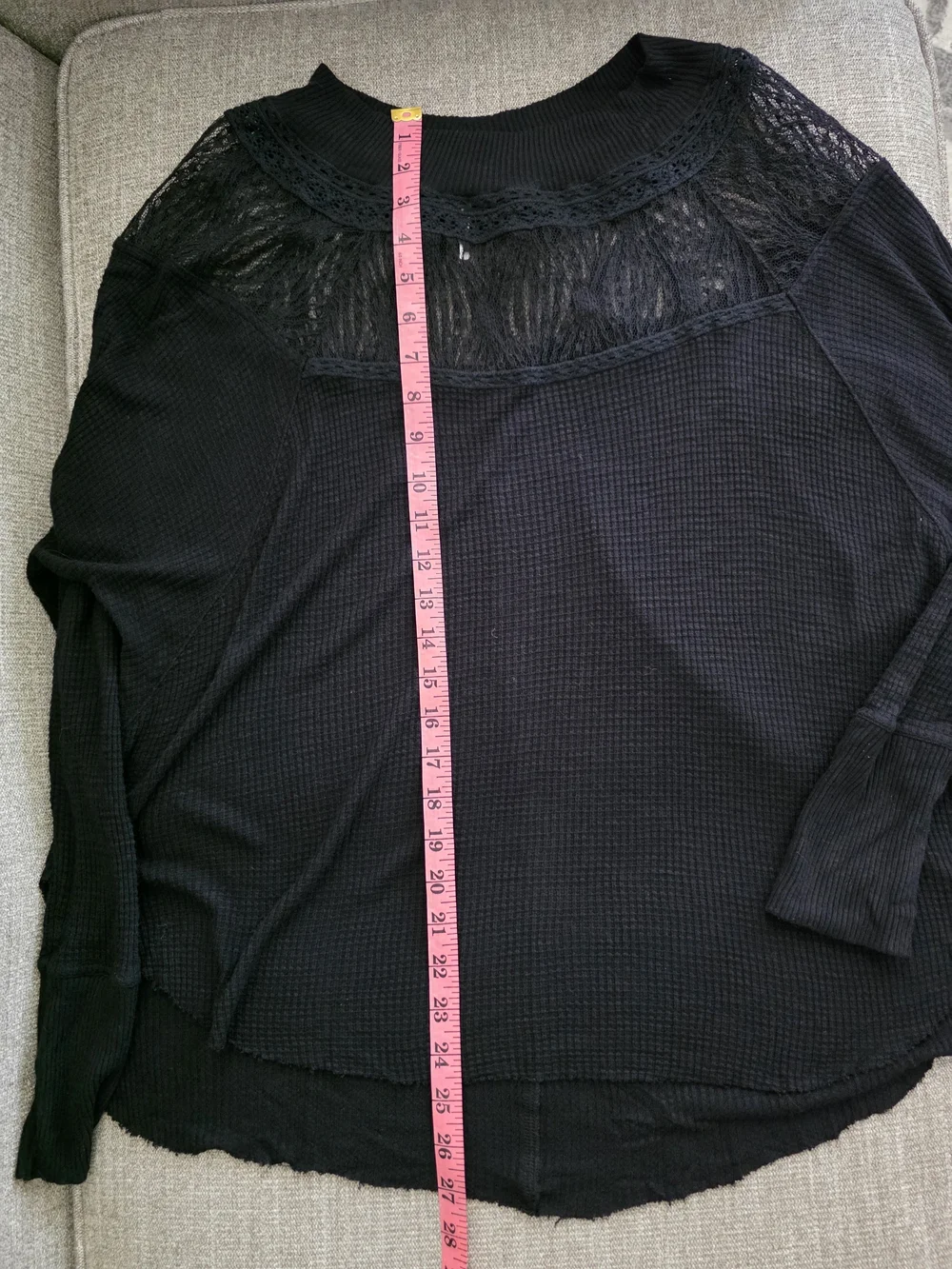Free People Spring Valley Black Lace Yoke Waffle Thermal Top Size S